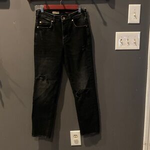 Anthropologie size 25 The vintage straight black distressed look jeans EUC